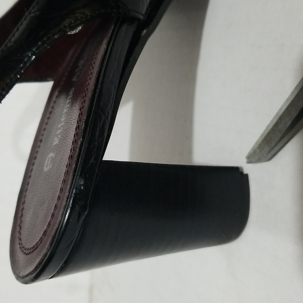 ETIENNE AIGNER Women’s Black Leather Croc Loafer Sling-backs 3" Heel Size 8.5 - Picture 10 of 11